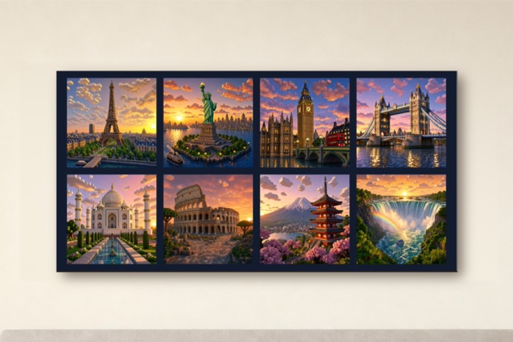 World Tour Panoramic Pixel Art Canvas